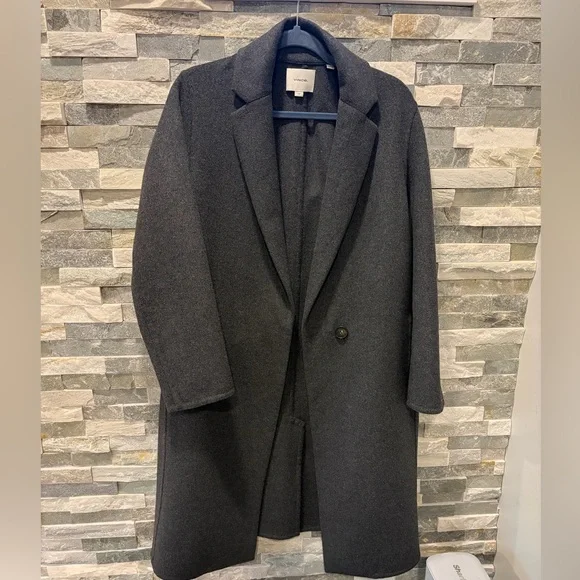 Vince Classic Wool Blend Straight Coat - Charcoal - Small - Picture 3 of 12